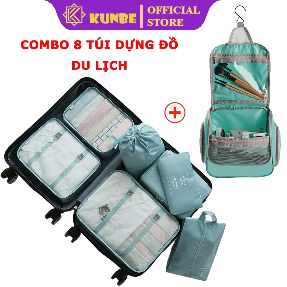 Combo Set 7 Túi Đựng Đồ Du Lịch Và Túi Đựng Mỹ Phẩm Đồ Trang Điểm Cá Nhân KUNBE Cho Vali Luôn Gọn Gàng Ngăn Nắp