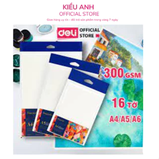 16 Tờ Giấy Vẽ Màu Nước Acrylic Deli Size A4 A5 A6 Định lượng 300gsm dày dặn độ loang tốt