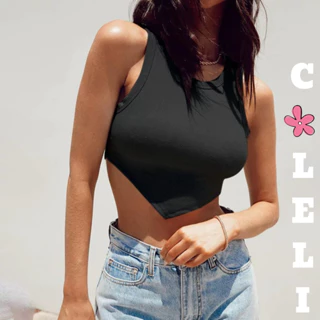 Áo Croptop Ba Lỗ Vạt Nhọn Vải Thun Tăm