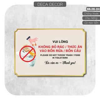 Decal Cảnh Báo Không Vứt Rác Vào Bồn Cầu chống nước dán trang trí tường, quán cà phê, quán ăn, khách sạn. BB06