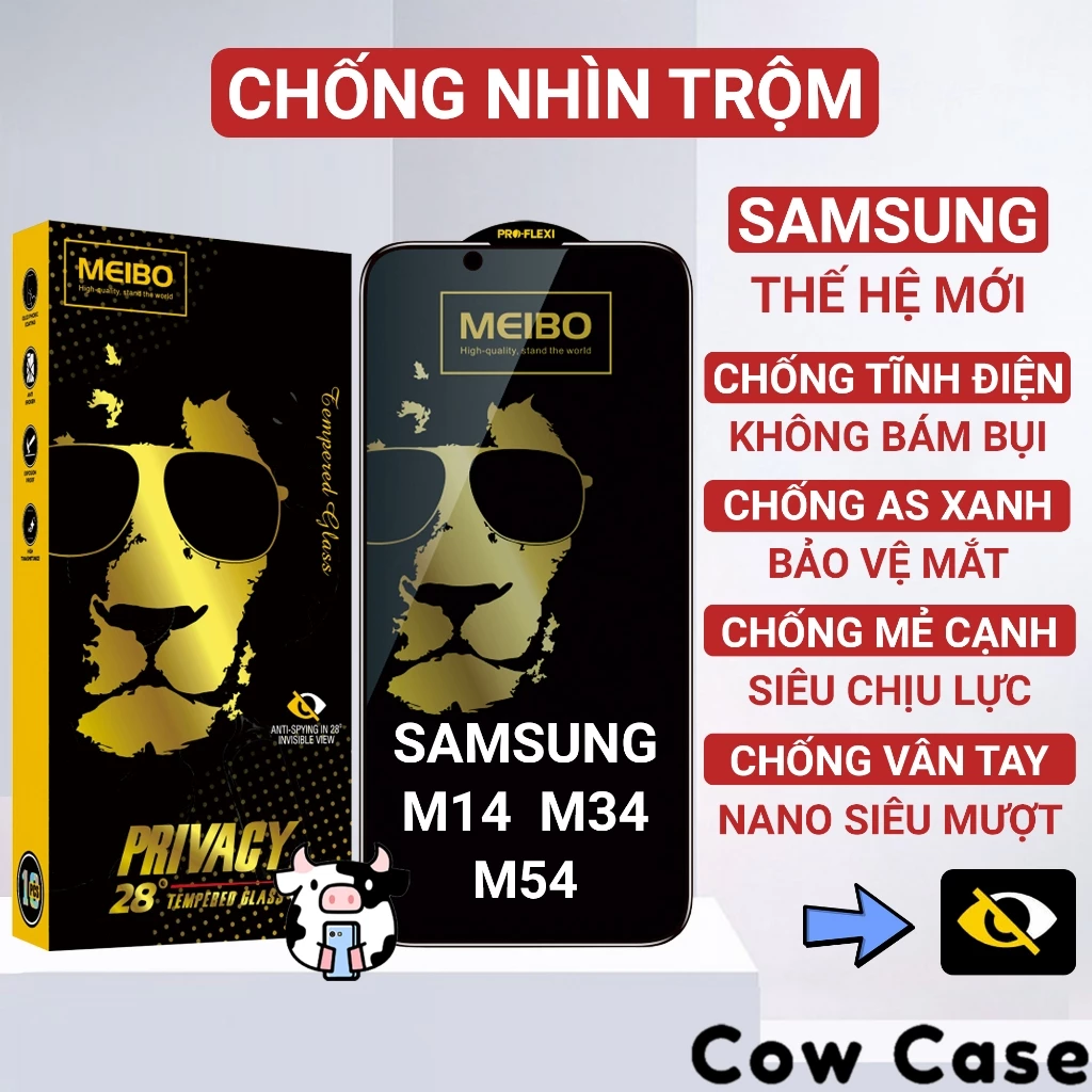 Kính cường lực Samsung M14, M34, M54 5G chống nhìn trộm full màn | Miếng dán bảo vệ màn hình cho ss galaxy Cowcae