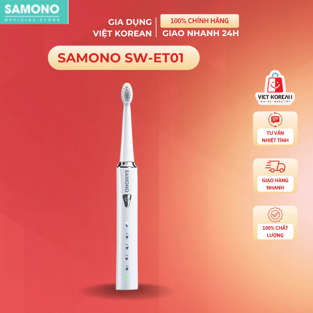 Bàn chải điện Samono SW-ET01 5 chế độ đánh răng tặng kèm 4 đầu bàn chải thay thế mềm mại, chống nước IPX7, tần số run 30