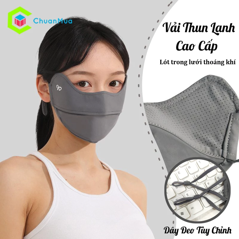 Khẩu Trang Chống Tia Face Mask 5D Thời Trang Che Kín Mặt ( Khẩu Trang Chống Nắng Vải Thun Lạnh Cao Cấp Logo TEST )