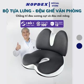 Bộ Gối Tựa Lưng Và Đệm Lót Ghế Văn Phòng HOPDEX Giảm Đau Mỏi Chống Gù Lưng Hỗ Trợ Chống Đau Xương Cụt, Trĩ