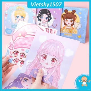 Đồ chơi sách dán sticker trang điểm thay đổi hình công chúa bóc dính sticker make up thủ công - Sách dán thủ công cho bé