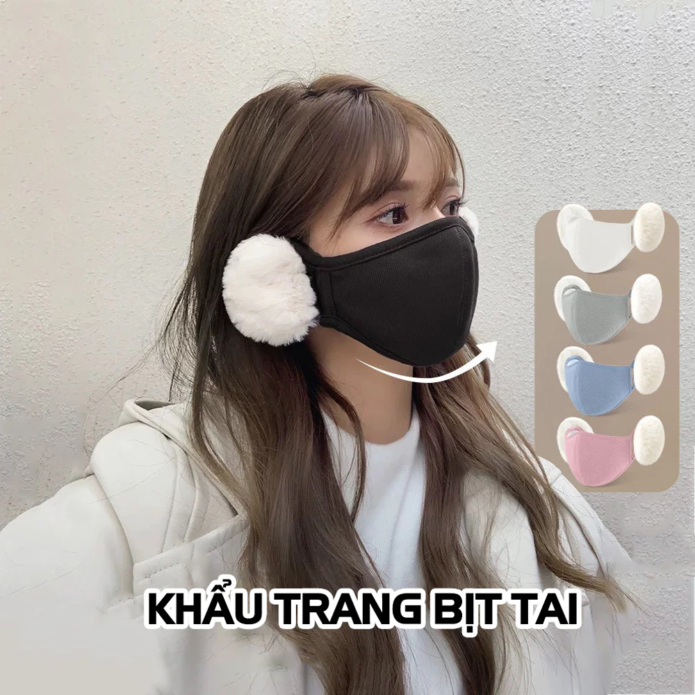 Khẩu trang bịt tai vải lông cừu giữ ấm bảo vệ tai ủ ấm chống gió lạnh mùa đông chống bụi mịn