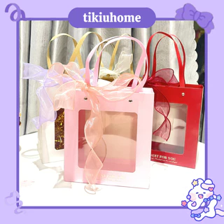 Set Túi Giấy Hộp Quà TIKIU Màn Phim Trong Suốt 22x20x9.5 cm Kèm Phụ Kiện Sang Trọng Tặng Sinh Nhật, Valentine, Ngày Lễ