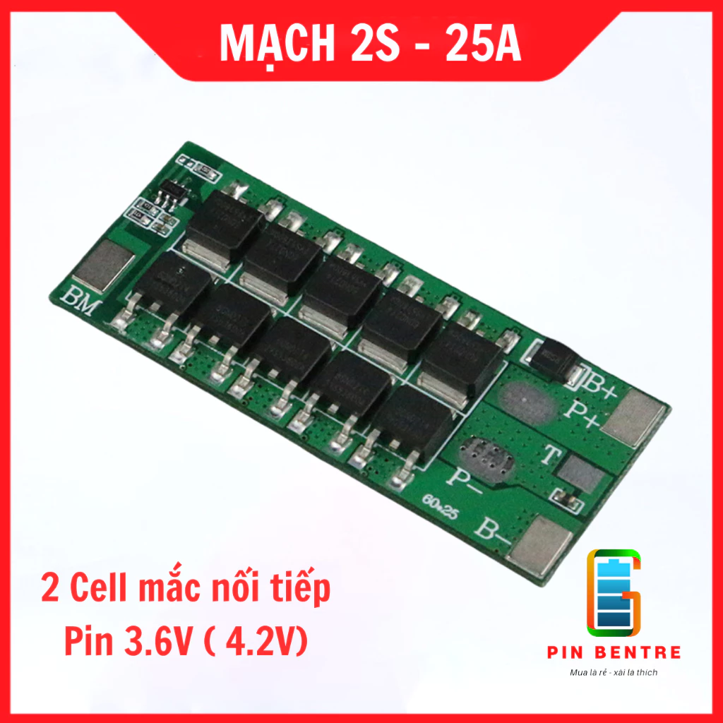 Mạch 2S 8.4V - 25A Bảo Vệ Sạc/Xả Pin Li-ion 3.6V [PBT247]
