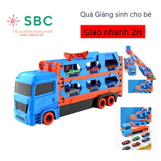 Đồ chơi thông minh SBC - Xe đồ chơi xe tải 3 tầng kèm xe đua nhỏ mô hình đường đua xe dài 1.65 có thể gấp gọn cho bé