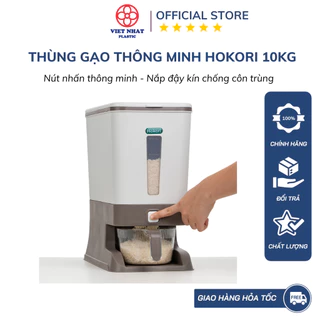 Thùng đựng gạo tiện ích 10kg Hokori Việt Nhật 5338, hộp đựng gạo TẶNG cốc đong gạo và nút bấm lấy gạo tự động tiện lợi