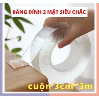 Băng dính 2 mặt siêu dính băng keo Nano trong suốt 3cm*3m dán tường dính mọi bề mặt tiện lợi