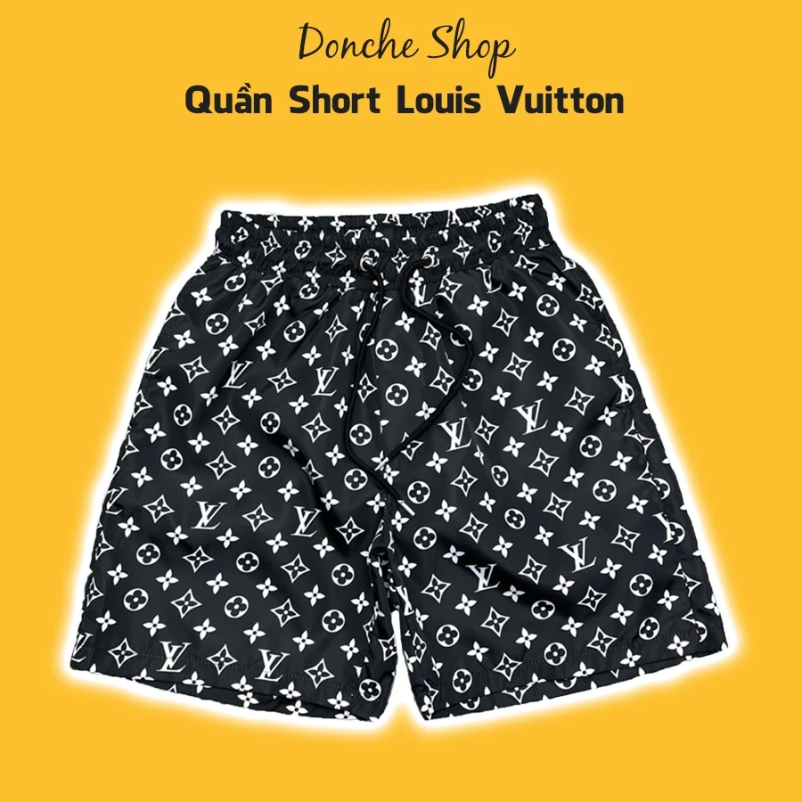 Quần Short LV In Hoạ Tiết Chữ Logo Monogram Siêu Nét - Quần Đùi Nam Nữ Lờ Vê Chất Gió Cao Cấp QG017