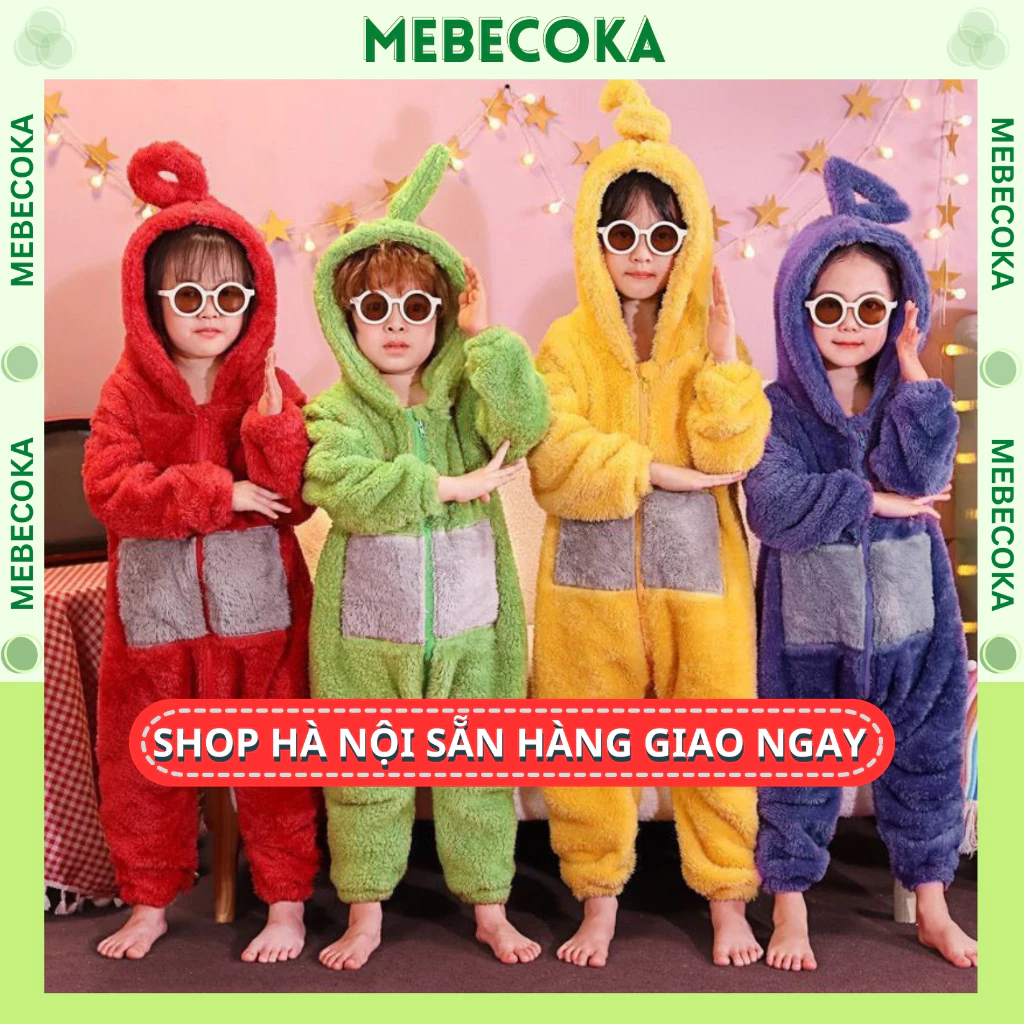 Bộ ngủ bông liền thân, bộ đồ mặc nhà siêu ấm hình các em bé RỐI TELETUBBIES cho Trẻ Em và Người Lớn