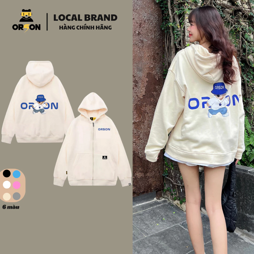 Áo Khoác HOODIE ZIP Local Brand ORSON STUDIO - BEAR Form Boxy Dày Dặn  Mũ Rộng Túi Trong Tay Phồng + (QUÀ TẶNG)