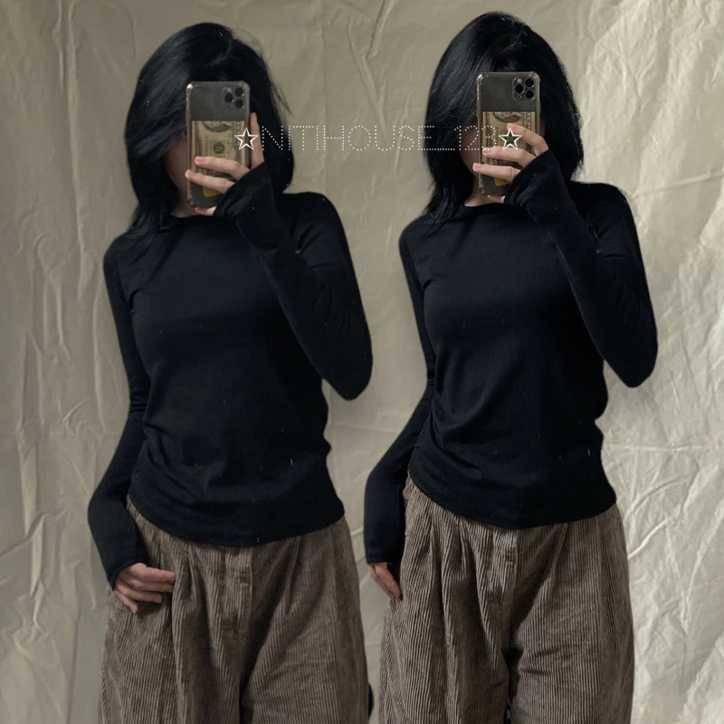 [MỚI] Áo thun tay dài ôm body y2k trơn