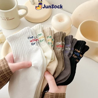 Tất cổ ngắn nam nữ thêu chữ JunSock vớ màu basic thể thao cotton dày dặn chống hôi chân phong cách Hàn Quốc ND34