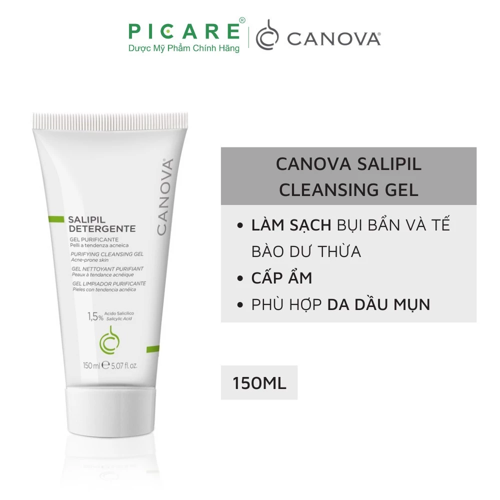 Sữa rửa mặt dạng gel kiềm dầu làm sạch sâu ngừa mụn Canova Salipil Detergente - Purifying Cleansing Gel 150ml