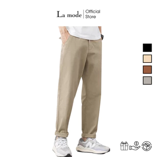 Quần Dài Kaki Ống Suông Basic Màu Trơn Unisex Nam Nữ - Quần Baggy Lưng Thun Mềm Co Dãn - La mode