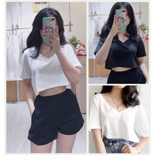 [CTUT] ÁO CROPTOP KIỂU LỬNG NỮ NGẮN TAY FORM RỘNG CỔ TYM MÀU TRẮNG ĐEN CÁ TÍNH TÔN DÁNG CỰC CHẤT