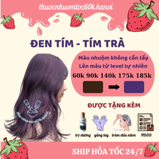 Thuốc nhuộm tóc màu Đen Tím/Tím Trà/Tím Nho kèm trợ dưỡng găng tay mũ chụp