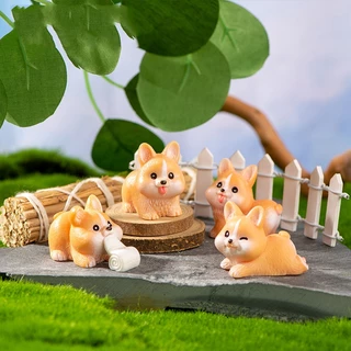 Set 4 mô hình chó corgi dễ thương trang trí bàn làm việc, tủ sách, quà tặng, tiểu cảnh