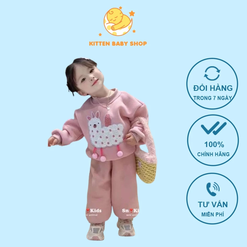 Bộ nỉ cho bé gái hàng đẹp, bộ quần áo Hoodie cho bé 13-25kg Set đồ đông cá tính cho bé gái Kittenbabyshop