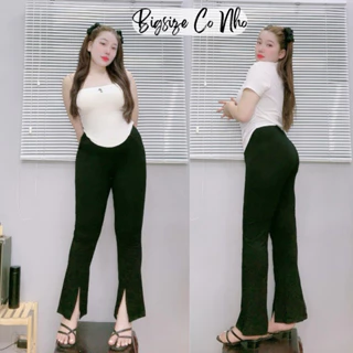 Quần ống loe Bigsize nữ xẻ tà có túi trước, Quần dài bigsize legging chất vải umi co giãn thoải mái - QOLX