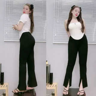 Quần dài bigsize nữ ống loe xẻ có túi trước chất cotton mềm mại co giãn thoải mái tôn dáng hách chân hot girl QOLX