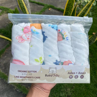 Khăn sữa 6 lớp Organic Babychou 30x30cm (set 5 cái) túi zip xịn xò