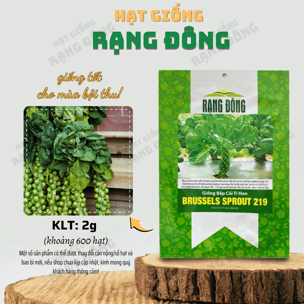 Hạt giống Bắp Cải Tí Hon Brussels Sprout 219 (2g~600 hạt) sinh trưởng khỏe, năng suất cao - Hạt giống Rạng Đông