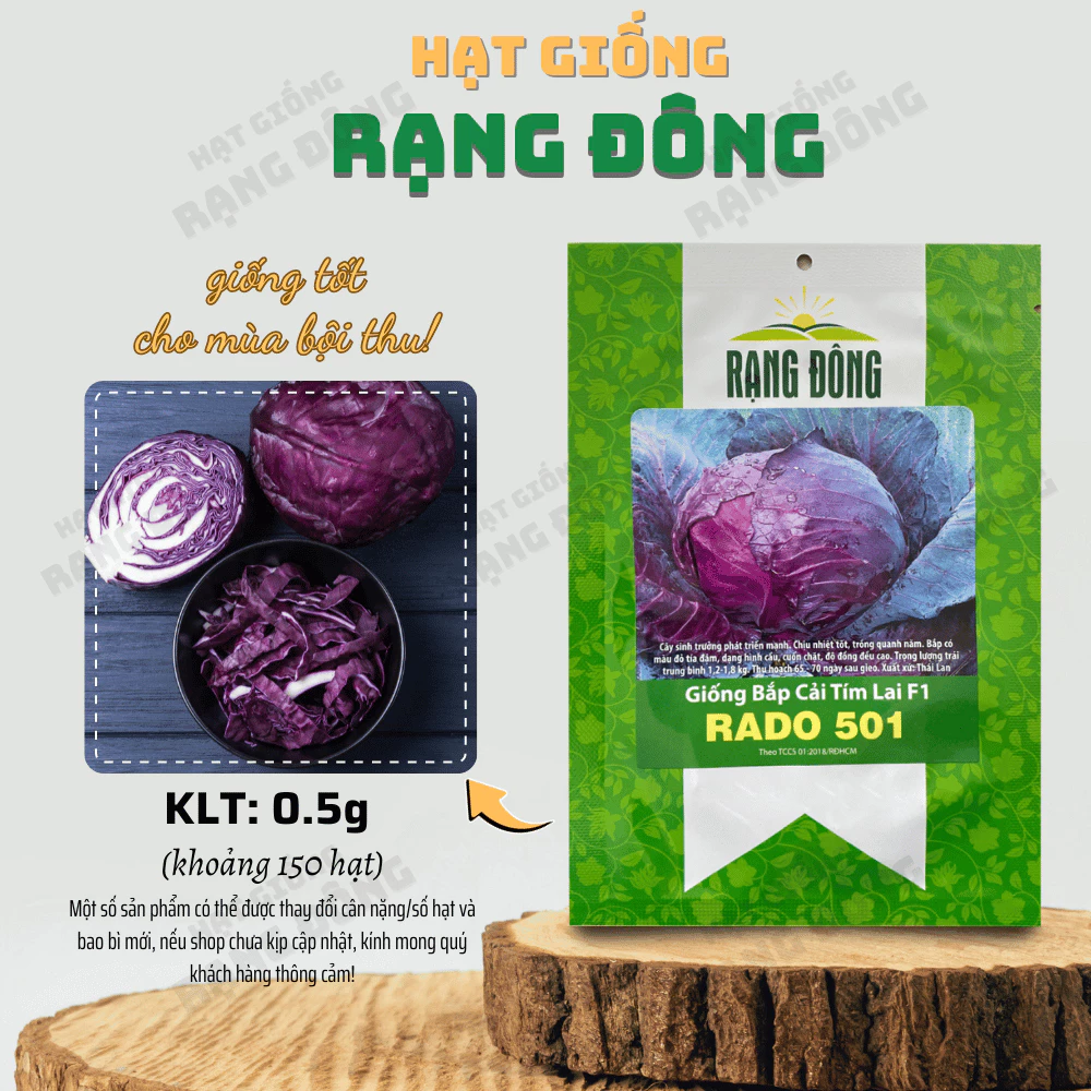 Hạt giống Bắp Cải Tím Lai F1 Rado 501 (0,5g~150 hạt) sinh trưởng khỏe, trồng quanh năm - Hạt giống Rạng Đông