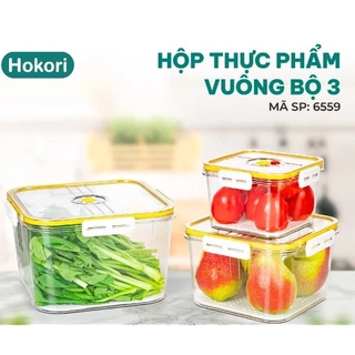 Bộ 3 hộp đựng thực phẩm vuông Hokori 6559 - Việt Nhật chất liệu nhựa nguyên sinh cao cấp, an toàn tiện dụng