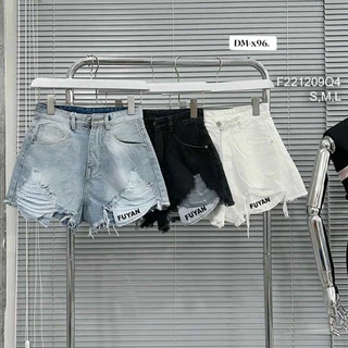 Quần short jean kiểu phối lai mài rách lộ túi trong in chữ bên lưng cao hàng đẹp! transstore