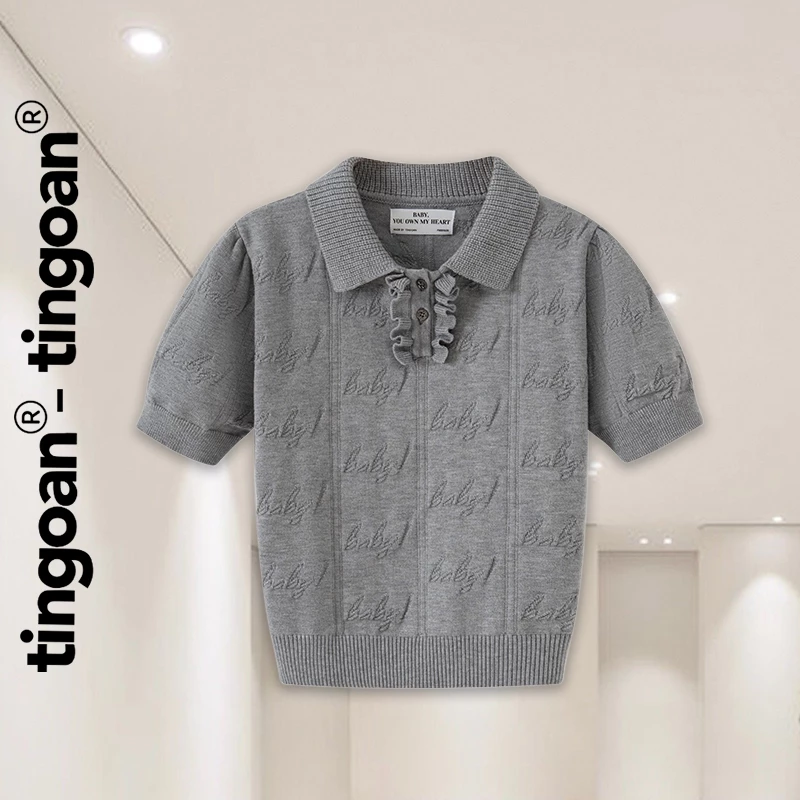 TINGOAN® - Áo len cổ bẻ dáng lửng vân in chìm baby XÁM BERRIES TOP/GR phiên bản mới nhất 2025