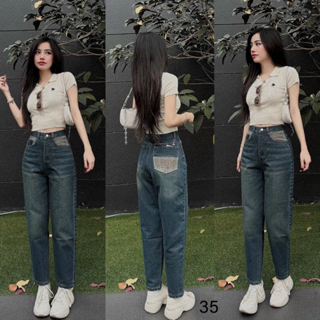 Quần Baggy Jean/ Bò Thêu Túi Nữ Siêu Hot Trend Cá Tính, Chất Jean Mềm Mịn Đủ Size