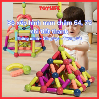 Bộ xếp hình nam châm 64, 72 chi tiết thanh đồ chơi xếp hình nam châm từ tính sáng tạo thông minh cho bé 1 2 3 4 5 6 tuổi
