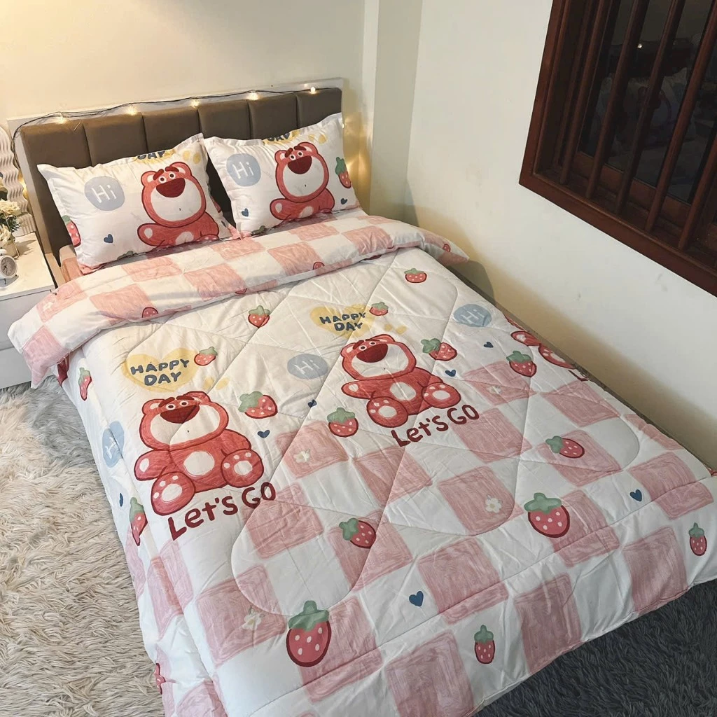 Mẫu mới-Bộ 5 món chăn phao ga gối poly cotton siêu nhẹ siêu ấm nhiều mầu lựa chọn