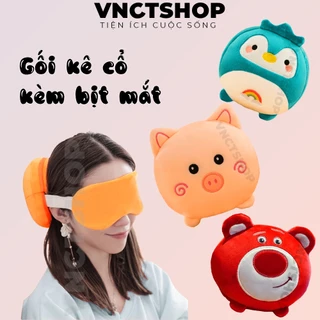 Gối kê cổ kèm bịt mắt cute vnctshop, gối tựa cổ gấp gọn du lịch ngủ văn phòng đi xe hơi ô tô máy bay