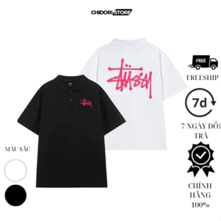 Áo Thun Polo Cổ Bẻ STUSSY Logo Màu Cute Ngọt Ngào Nam  Nữ From Rộng Tay Lỡ Unisex Cao Cấp Chính Hãng Chất Cá Xấu Cotton