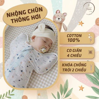 Nhộng Chũn Thông Hơi Cotton Cao Cấp Siêu Mỏng Mát Vải Lưới Thoáng Khí Mềm Mịn Với Em Bé