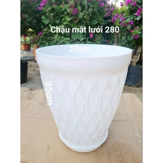 Chậu nhựa trồng cây mắt lưới tròn trắng 280 kích thước miệng 28cm