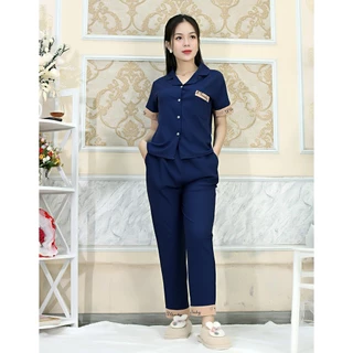 set đồ nữ P3 XANH ĐEN pijama tay ngắn, quần dài mặc nhà Lụa 108 in chữ chữ cực xinh