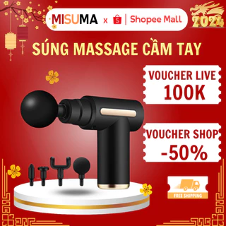 Máy Mát Xa Cầm Tay, Súng Massage MISUMA Với 4 Đầu Thay Thế 6 Cấp Độ Trị Liệu Toàn Thân BH 12 Tháng