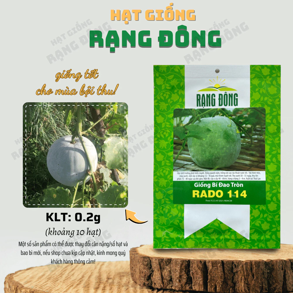 Hạt giống Bí Đao Tròn Rado 114 (0,2g~10 hạt) trái to, rất thơm, năng suất cao, trồng quanh năm - Hạt giống Rạng Đông