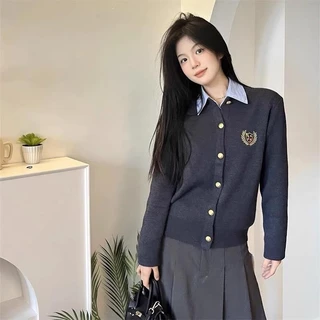 Áo Cardigan Dệt Kim Logo Thêu Cổ Tròn Dáng Ôm Vừa Người Thời Trang Nữ Hàng Qccc | smide_clothing