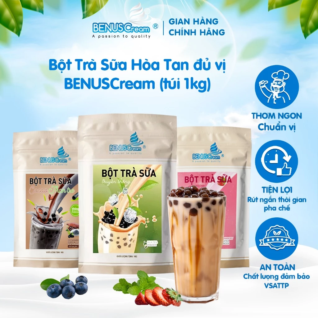 Bột Trà Sữa Hòa Tan BENUSCream 1kg/Túi- ( Trà Sữa 3 in 1 Hòa Tan)