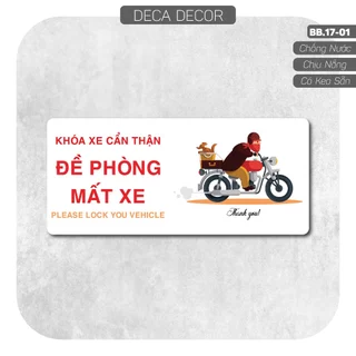 Decal Cảnh Báo Đề Phòng Mất Xe chống nước dán trang trí tường, quán cà phê, quán ăn, khách sạn. BB17