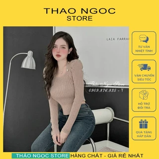 Áo len cổ vuông tà vạt bầu phối viền nút dài tay hàng nhập! (có sẵn, hình thật) THẢO NGỌC STORE