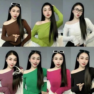 Áo Croptop Nữ Tay Dài Cổ Trễ Vai Chất Thun Tăm Mềm Mịn A95