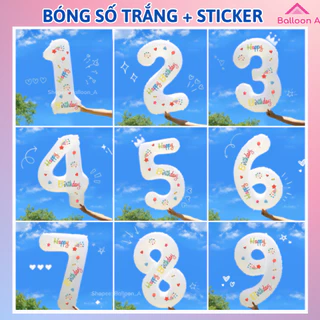 [KÈM STICKER] Bóng Số Tuổi Màu Trắng size 70cm Trang Trí Sinh Nhật Phong Cách Hàn Quốc